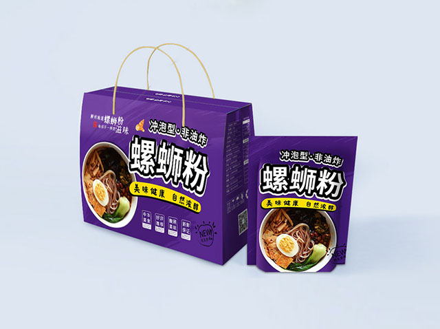 紫色大气螺蛳粉特产食品包装礼盒设计欣赏